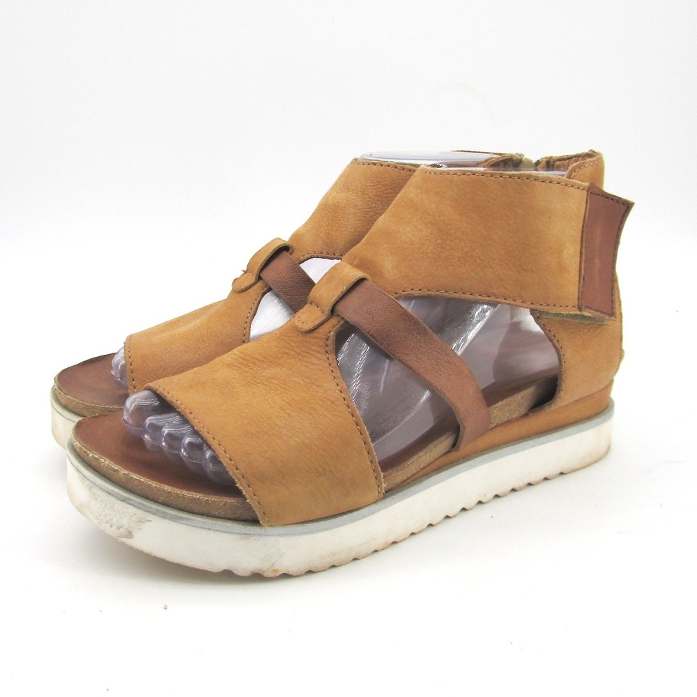 Miz Mooz Women Tan Leather Platform Wedge Sandals Back Zip Size 37 Portugal - Picture 2 of 10